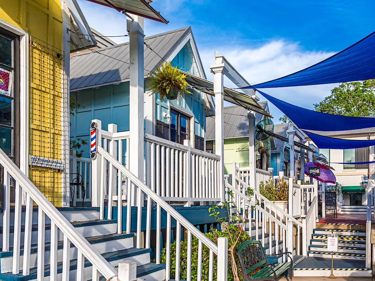 Row of Colorful Shops in St. Simons Island Pier Village