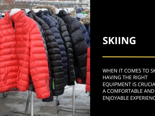 a rack of ski clothing