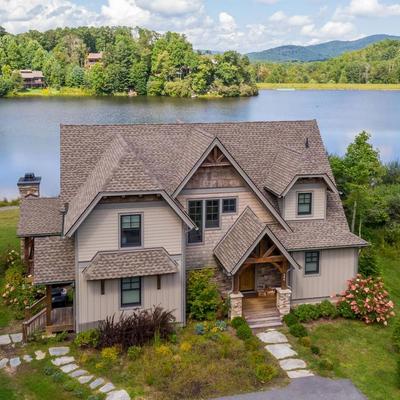 Exterior view of a lakefront vacation rental.