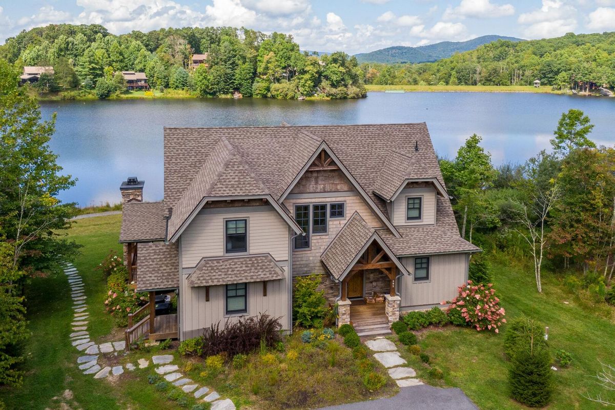 Exterior view of a lakefront vacation rental.