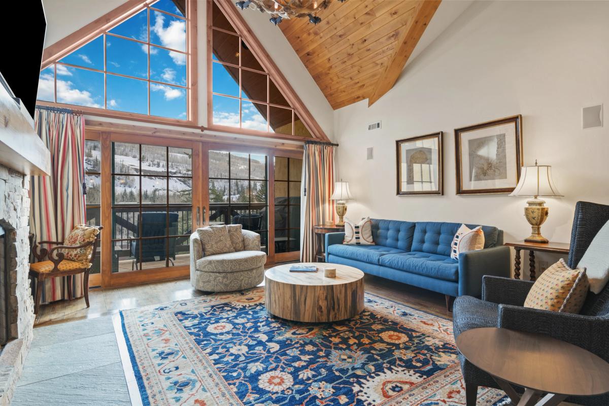 Living room with a view in a Vail vacation rental.