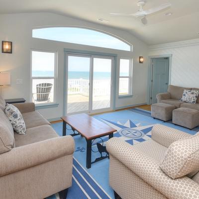 Living room nook with oceanfront views.