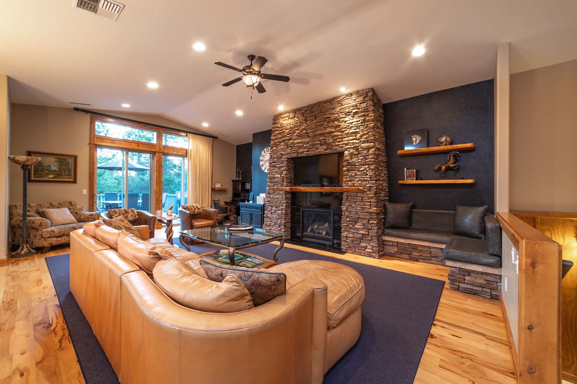 Living Room With Fireplace in Luxury Sunriver Vacation Rental