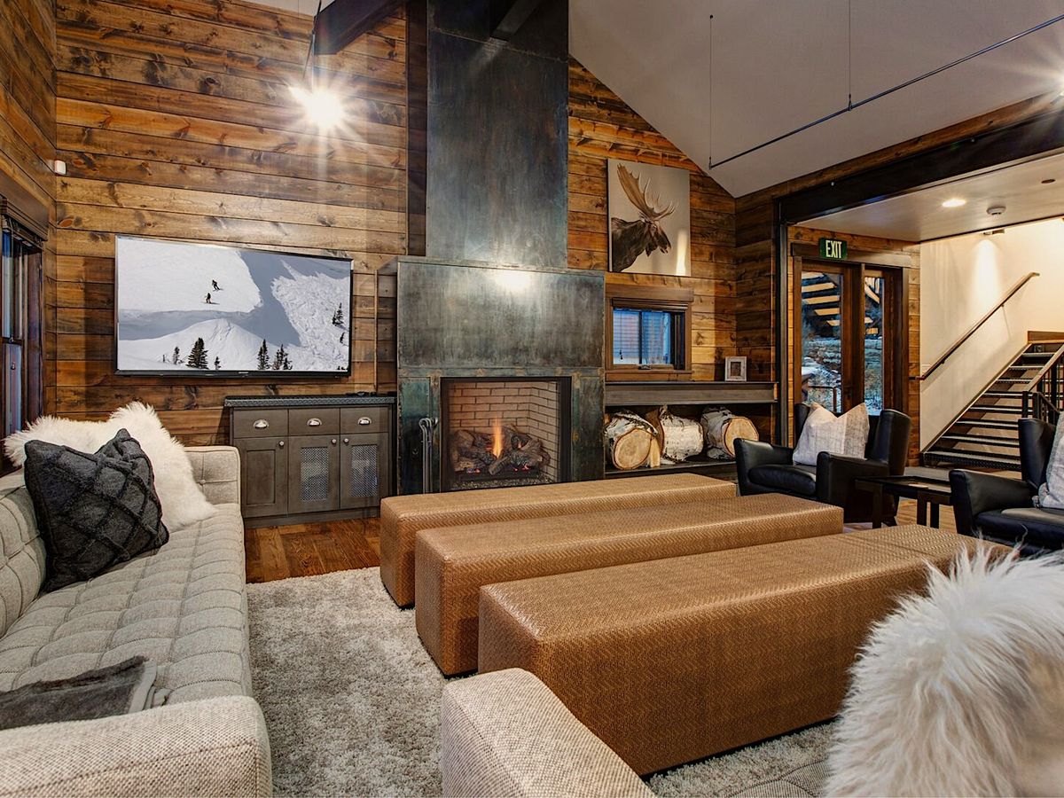 Living Room in Park City Luxury Vacation Rental With oversized Couches and a Cozy Fire