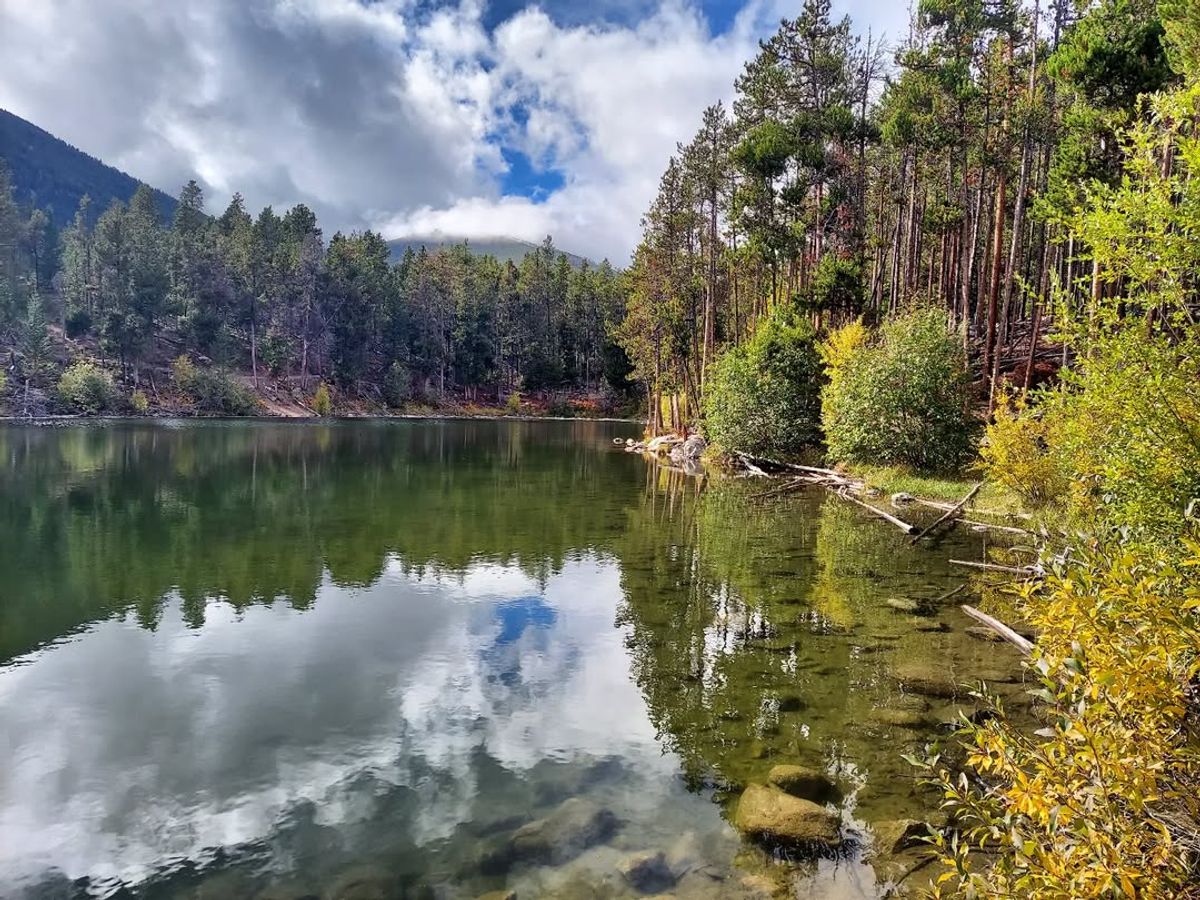 Wild Bill Lake reflects the surrounding trees and clouds, offering a calm escape for fishing, picnics, or a quiet walk in nature.