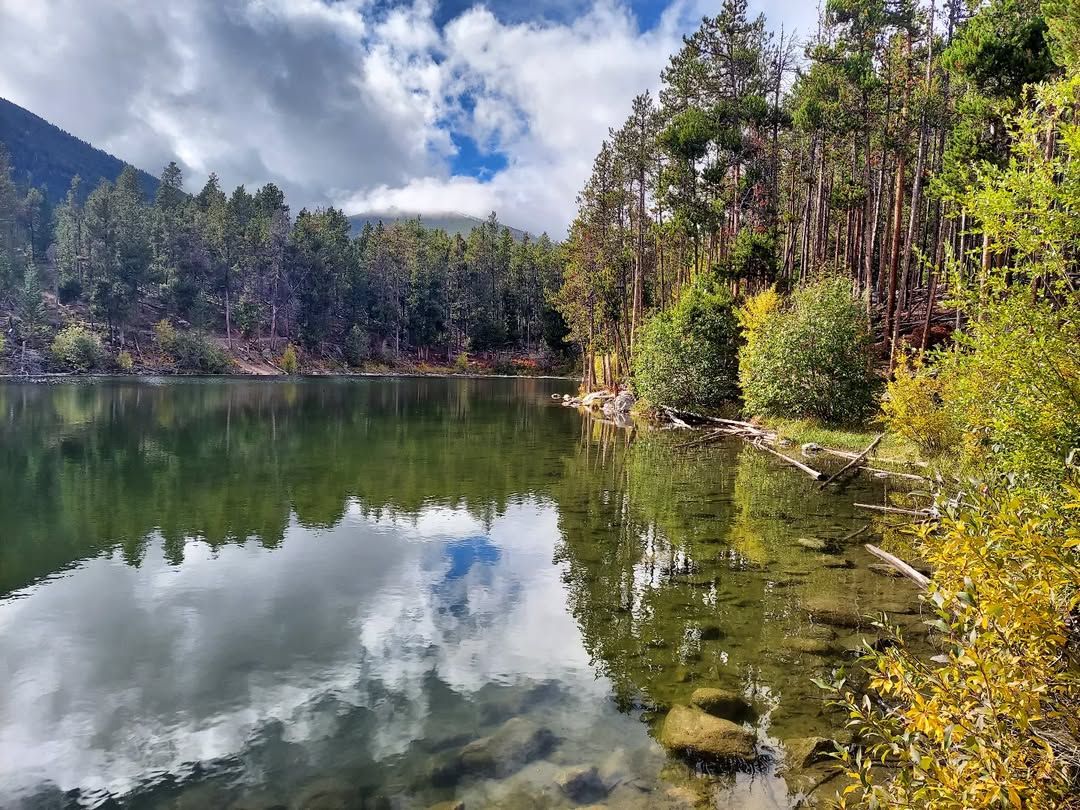 Wild Bill Lake reflects the surrounding trees and clouds, offering a calm escape for fishing, picnics, or a quiet walk in nature.