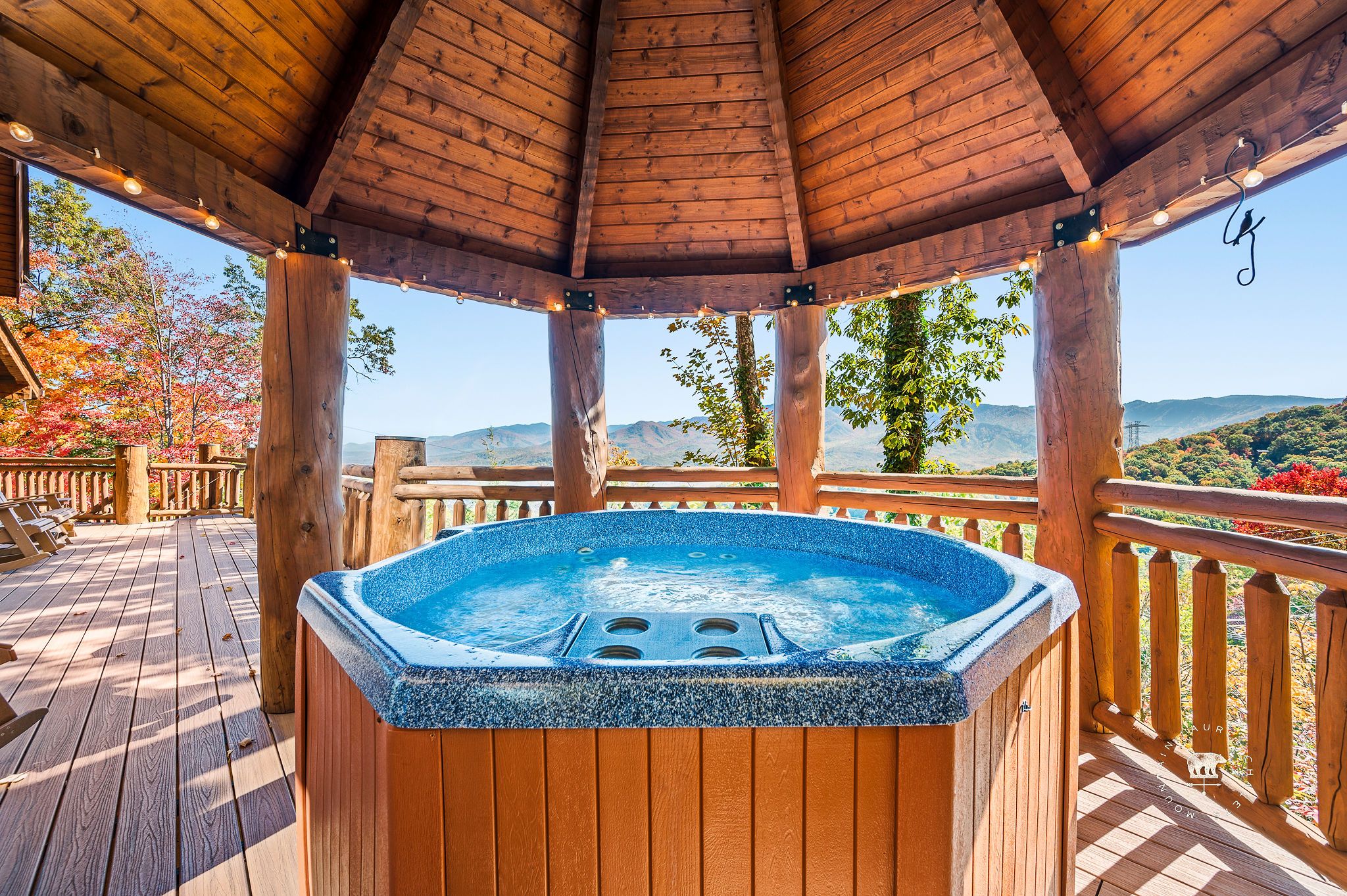 Hot Tub at Luxury Gatlinburg Vacation Rentals Under A Gazebo with Mountain View