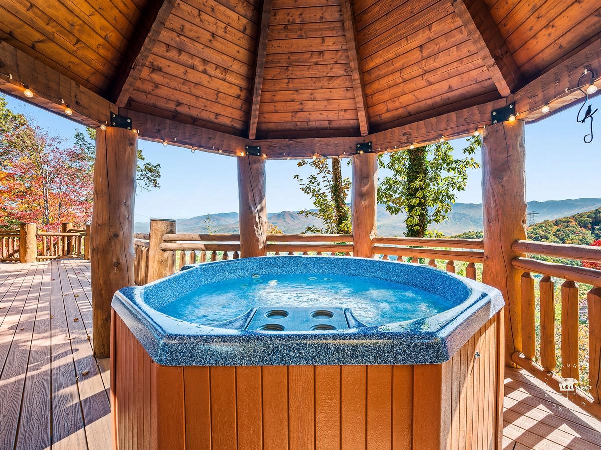 Hot Tub at Luxury Gatlinburg Vacation Rentals Under A Gazebo with Mountain View
