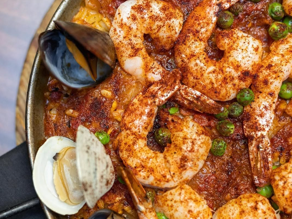 Seafood tapas dish with shrimp and clams