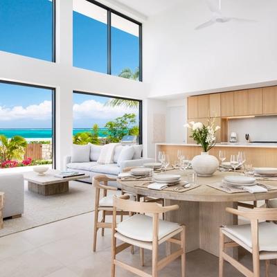 Open living space with ocean views in a Turks and Caicos vacation rental.