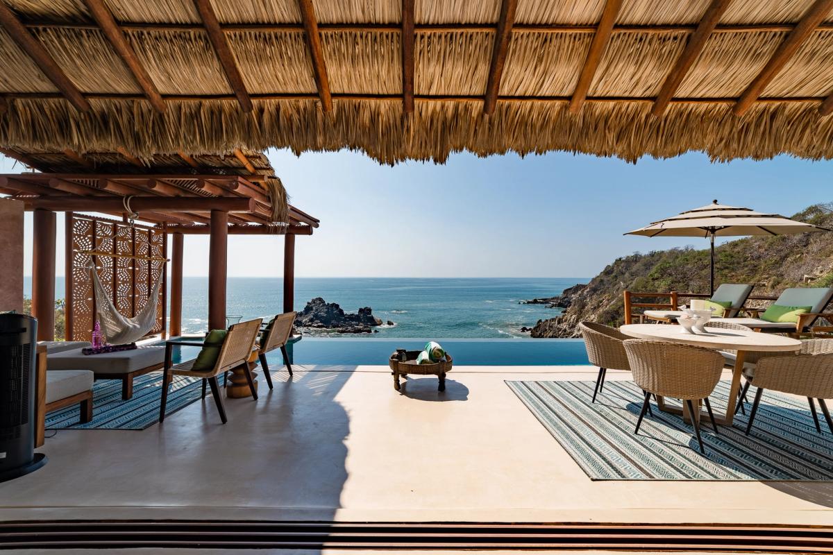 View overlooking the private pool and sea.