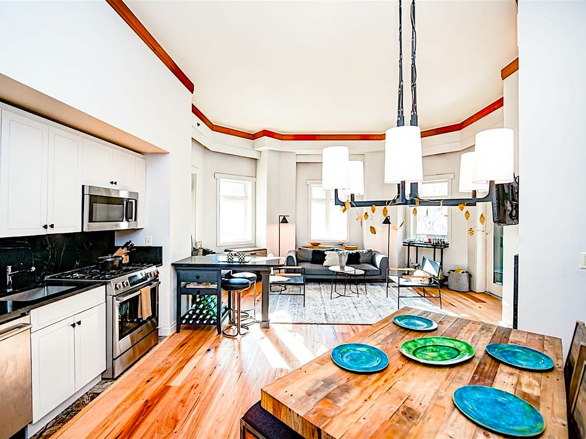 Living Room and Kitchen in Stowe Vermont Ski-In/Ski-Out Vacation Rental