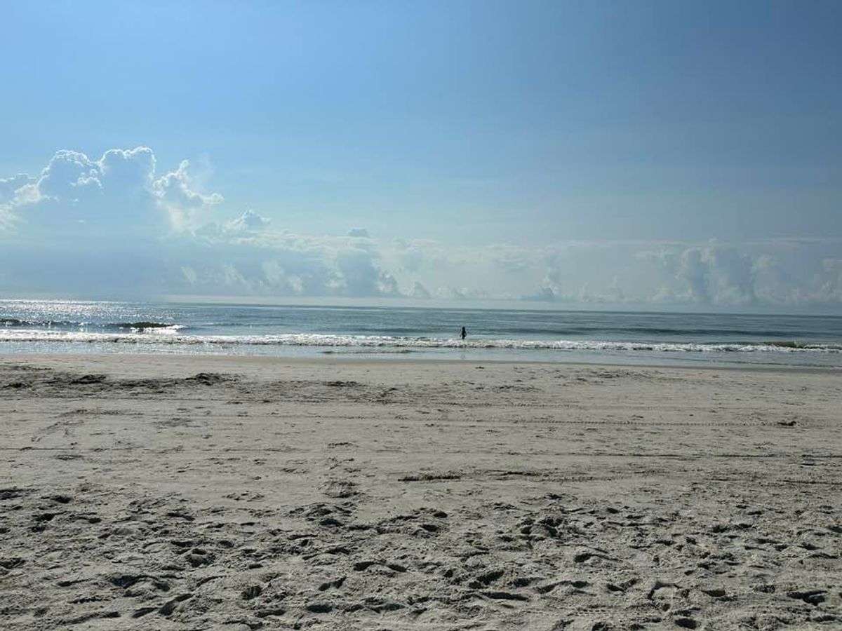 Wide sandy shoreline at Driessen Beach with gentle ocean waves and bright blue skies. A peaceful stretch of Hilton Head beach offers space for morning walks, swimming, and relaxing by the water. This quiet beach access point is perfect for families looking for a calm coastal escape.
