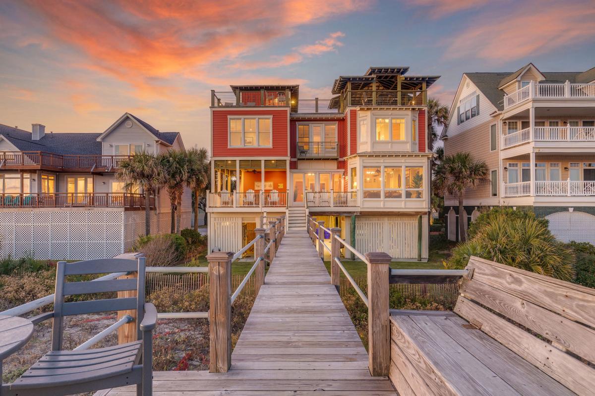 Exterior view of an oceanfront vacation rental on Folly Beach.