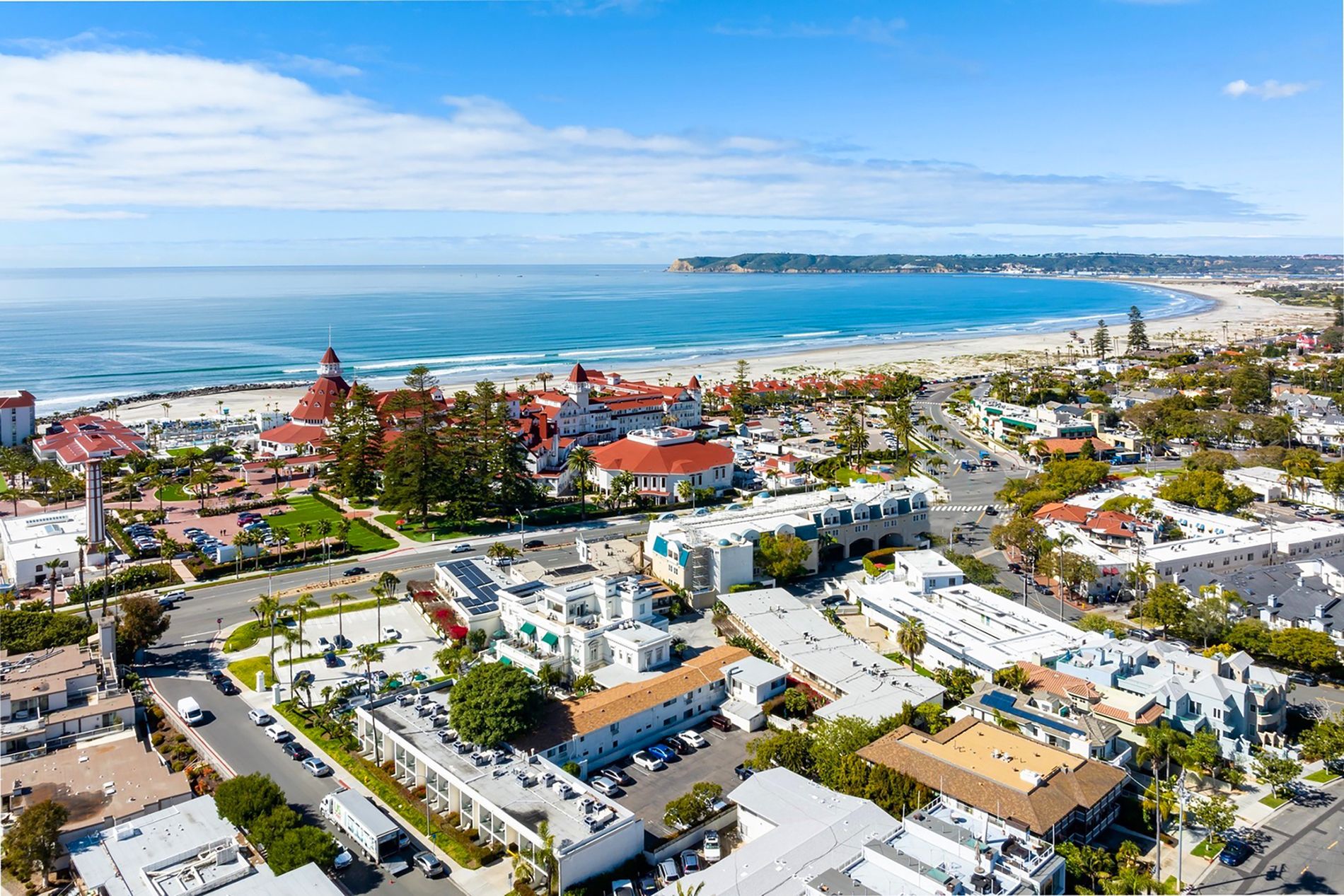Aerial View Of Coronado and San Diego California with Pacific Ocean 