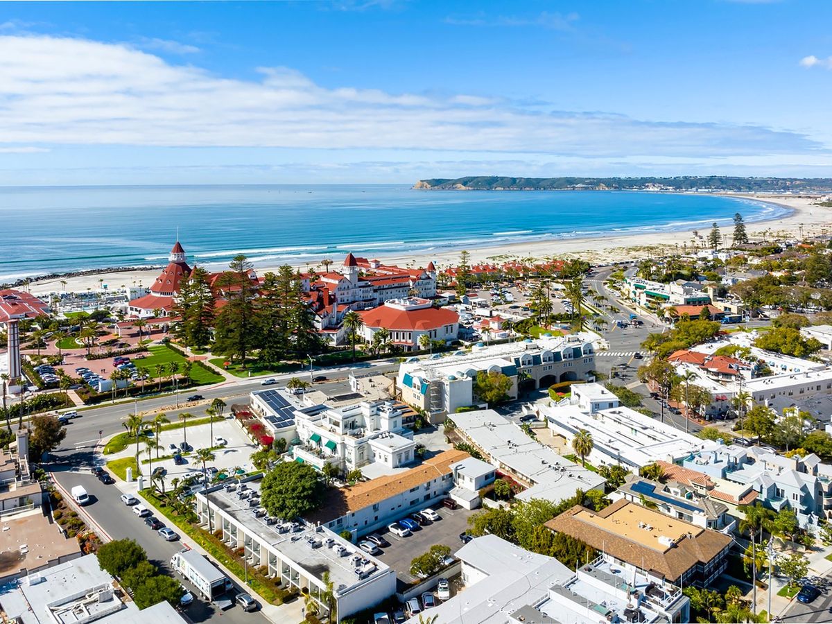 Aerial View Of Coronado and San Diego California with Pacific Ocean