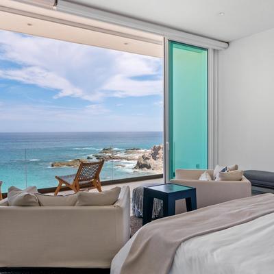 Bedroom view sea views in a Los Cabos vacation rental.