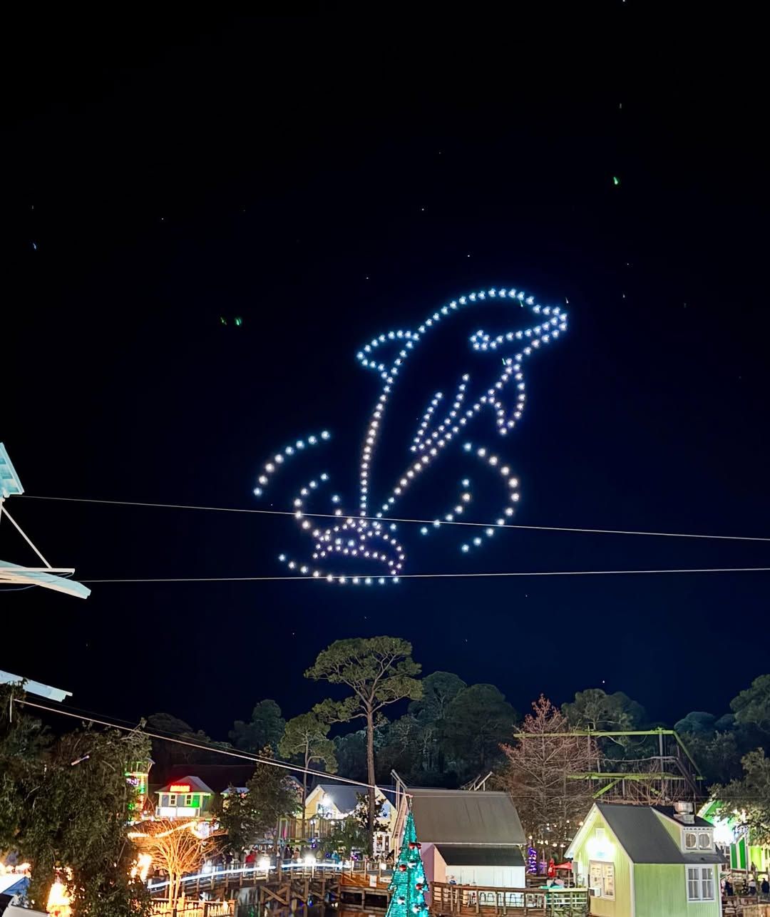 The Baytowne Wharf Light Show lights up the night sky with dazzling holiday displays and waterfront views. Visitors gather to watch the synchronized lights dance to music, creating a magical Christmas experience at Baytowne Wharf.