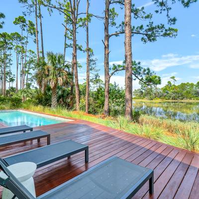 Exterior view of a Hilton Head Island vacation rental with a private pool.