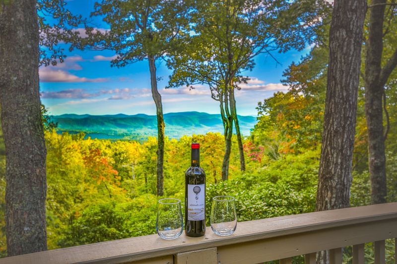 Amazing View of green mountains with wine glasses