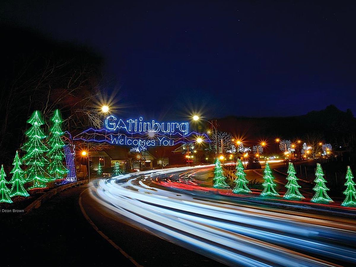 Welcome Sign in Lights in Gatlinburg Tennessee at Christmas