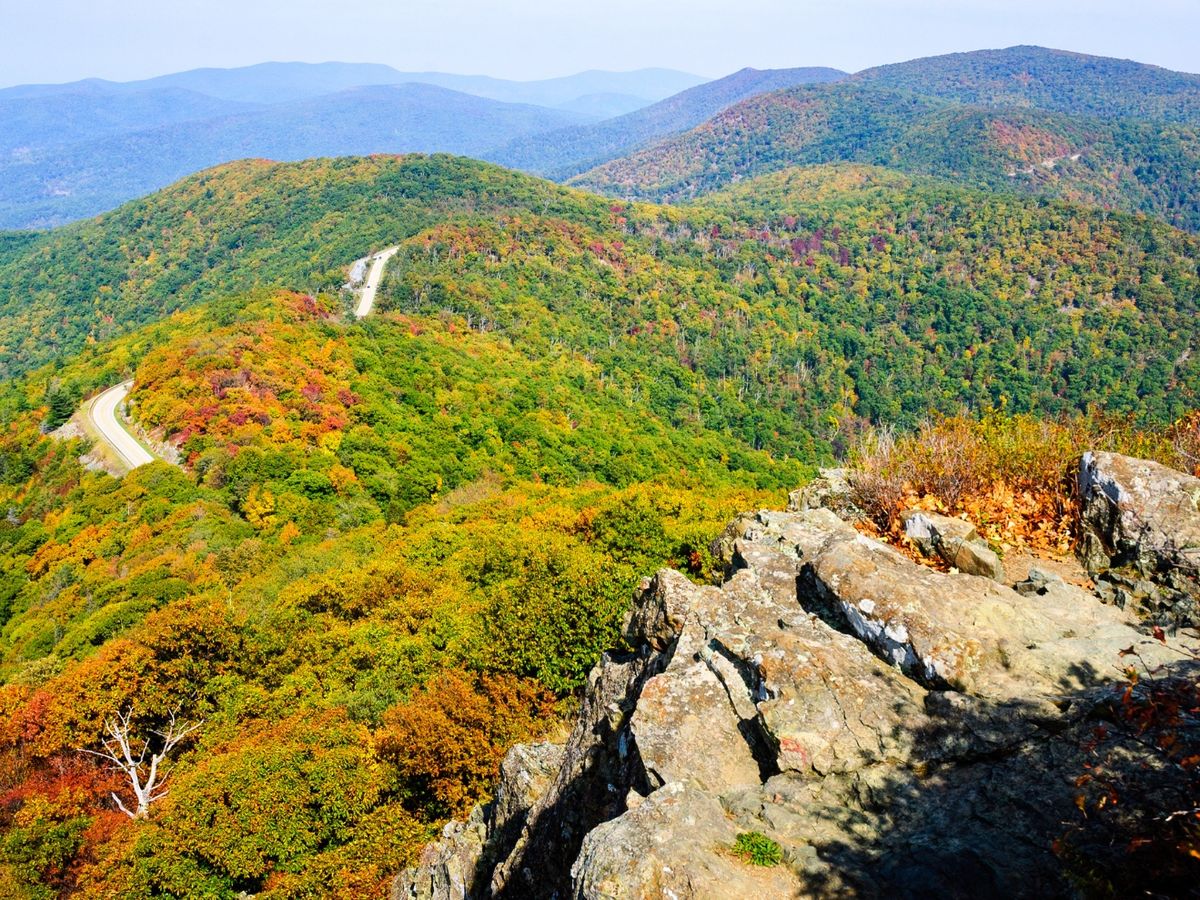 Aerial View of Shenandoah National Park with Autumn Colors