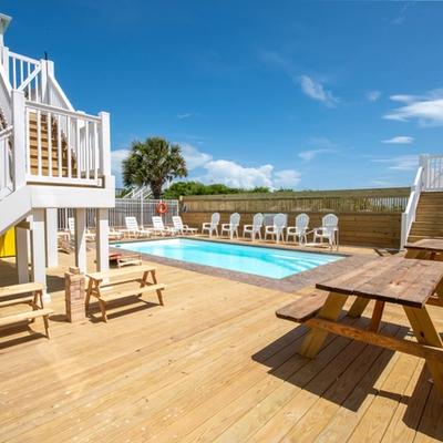Private pool with private beach access at Absolutely Shore.