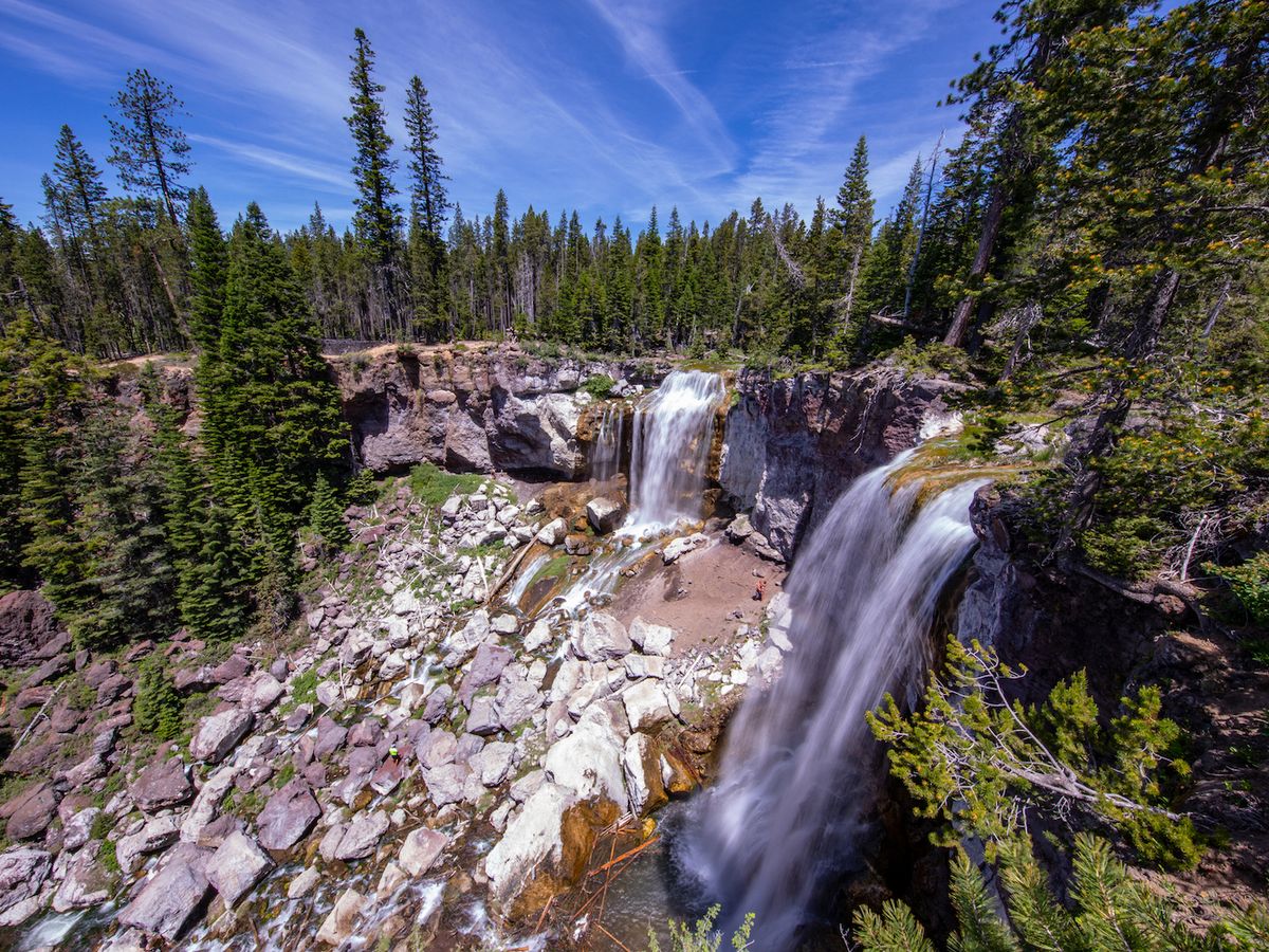 Aerial View of Waterfall at Newberry National Volcanic Monument