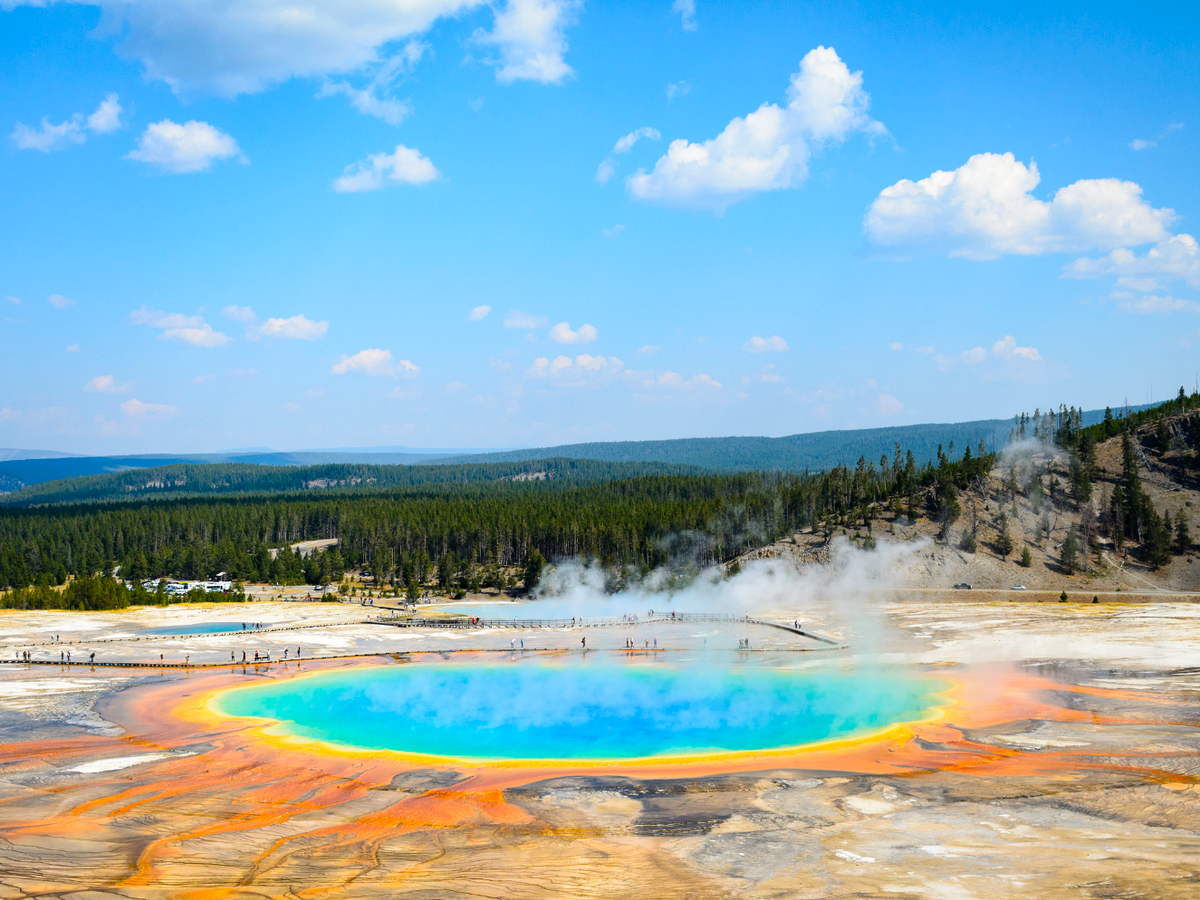 View of Grand Prismatic Spring in Yellowstone