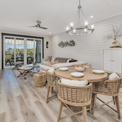 Interior open layout in a Jekyll Island condo rental.