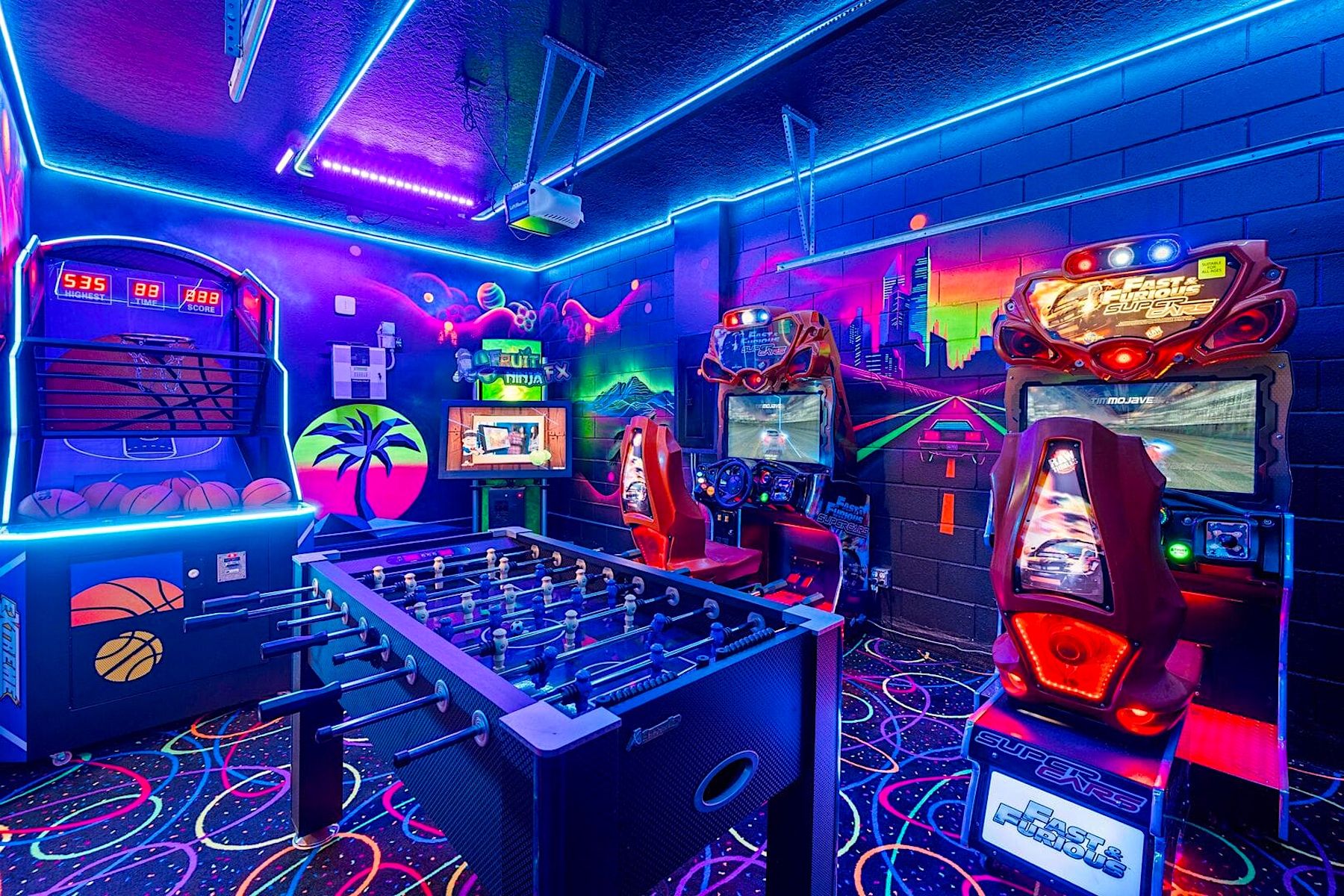 Arcade Games with Neon Lights in Luxury Orlando Vacation Rental