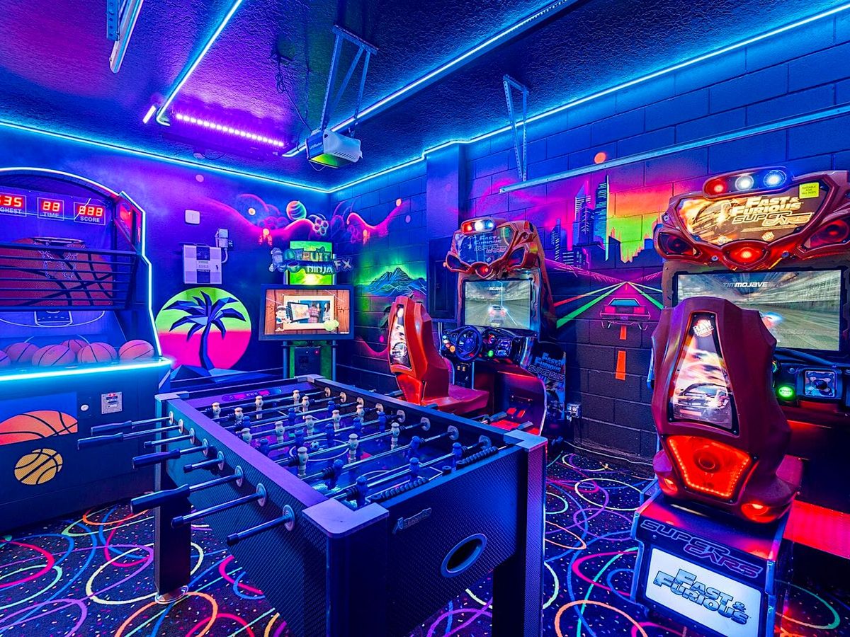 Arcade Games with Neon Lights in Luxury Orlando Vacation Rental