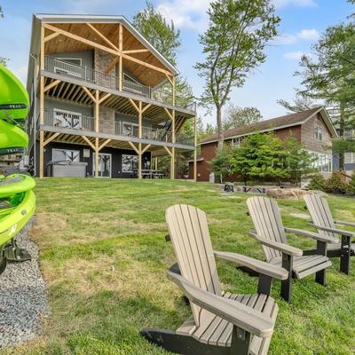 Exterior view of a lakefront Pocono Mountain vacation rental.