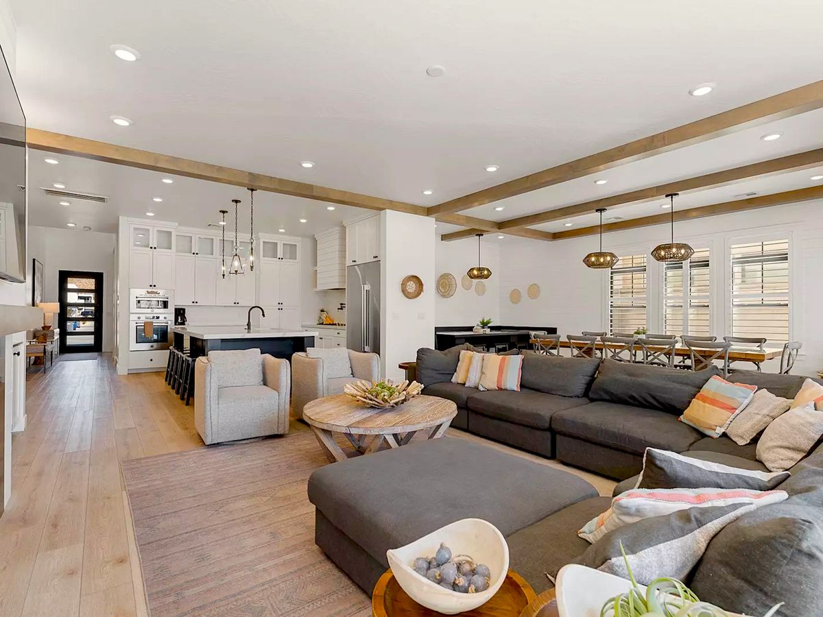 View of Large Kitchen, Living Room and Dining Room in St. George Utah Luxury Vacation Rental