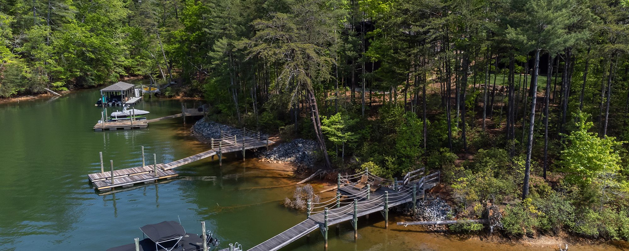 View of a lakefront dock in NC