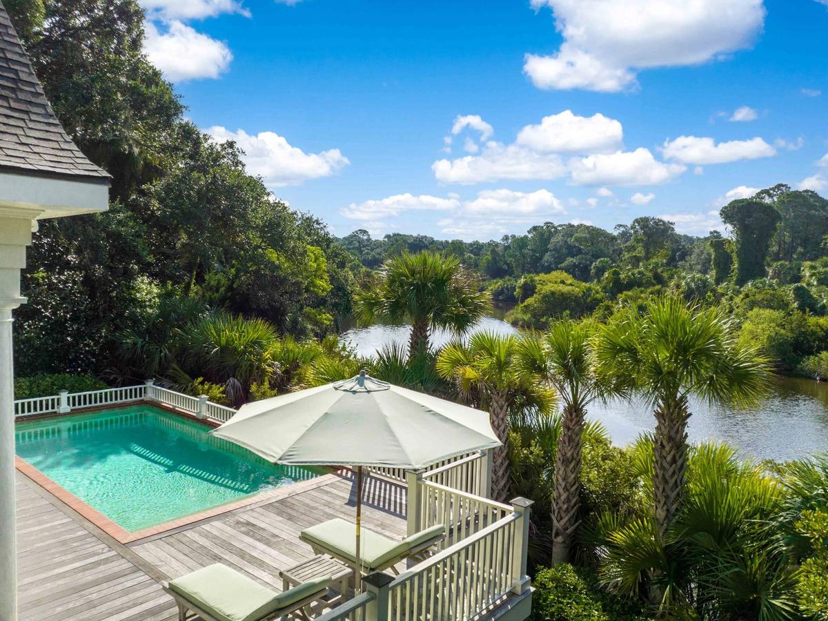 Aerial View of Kiawah Island Luxury Vacation Rental Pool Overlooking River