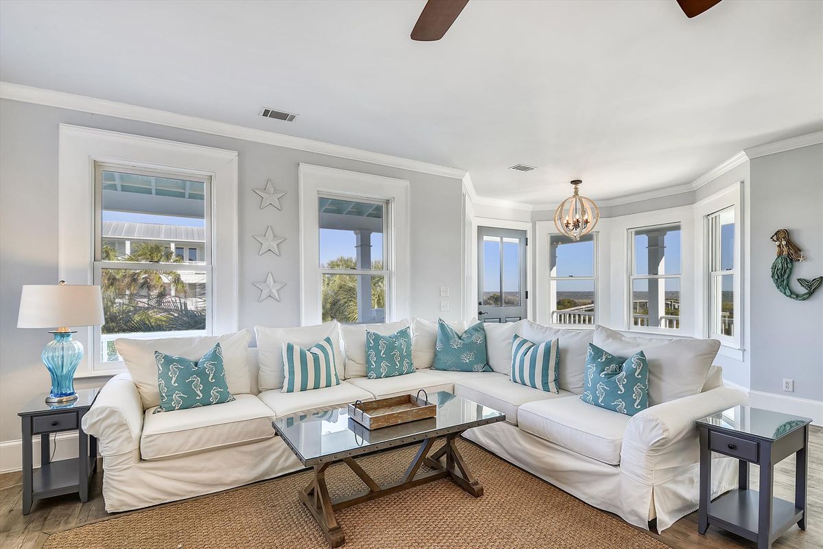 Living room in a Tybee Island vacation rental.