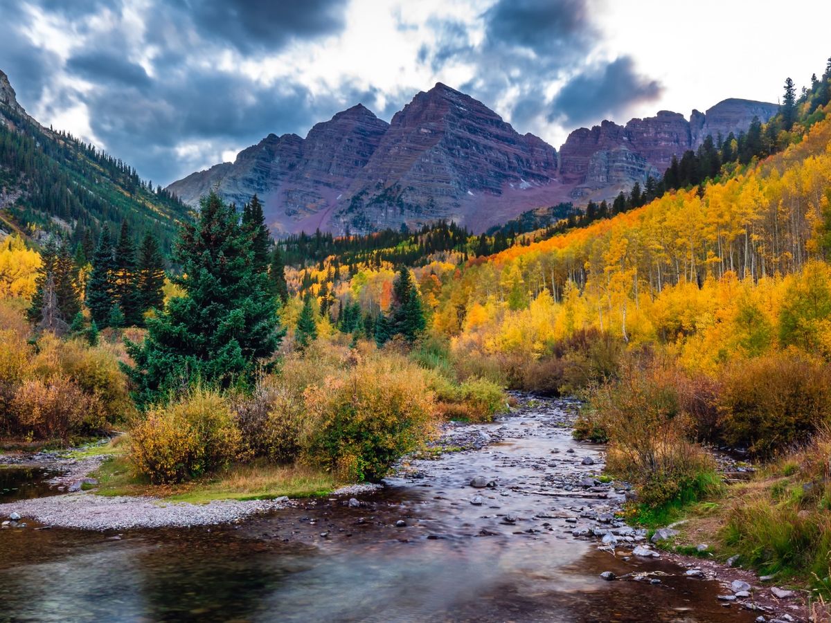 View of Maroon Bells in Snowmass Colorado in the Fall