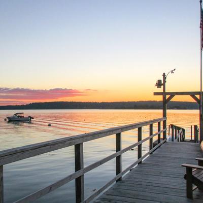 Private dock at an oceanfront Maine vacation rental.