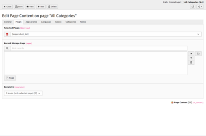 A specimen of TYPO3 admin view