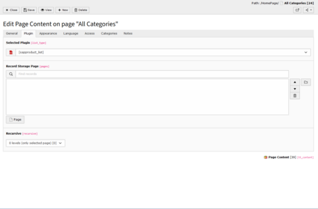 A specimen of TYPO3 admin view
