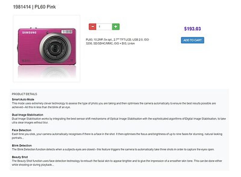 Product detail page