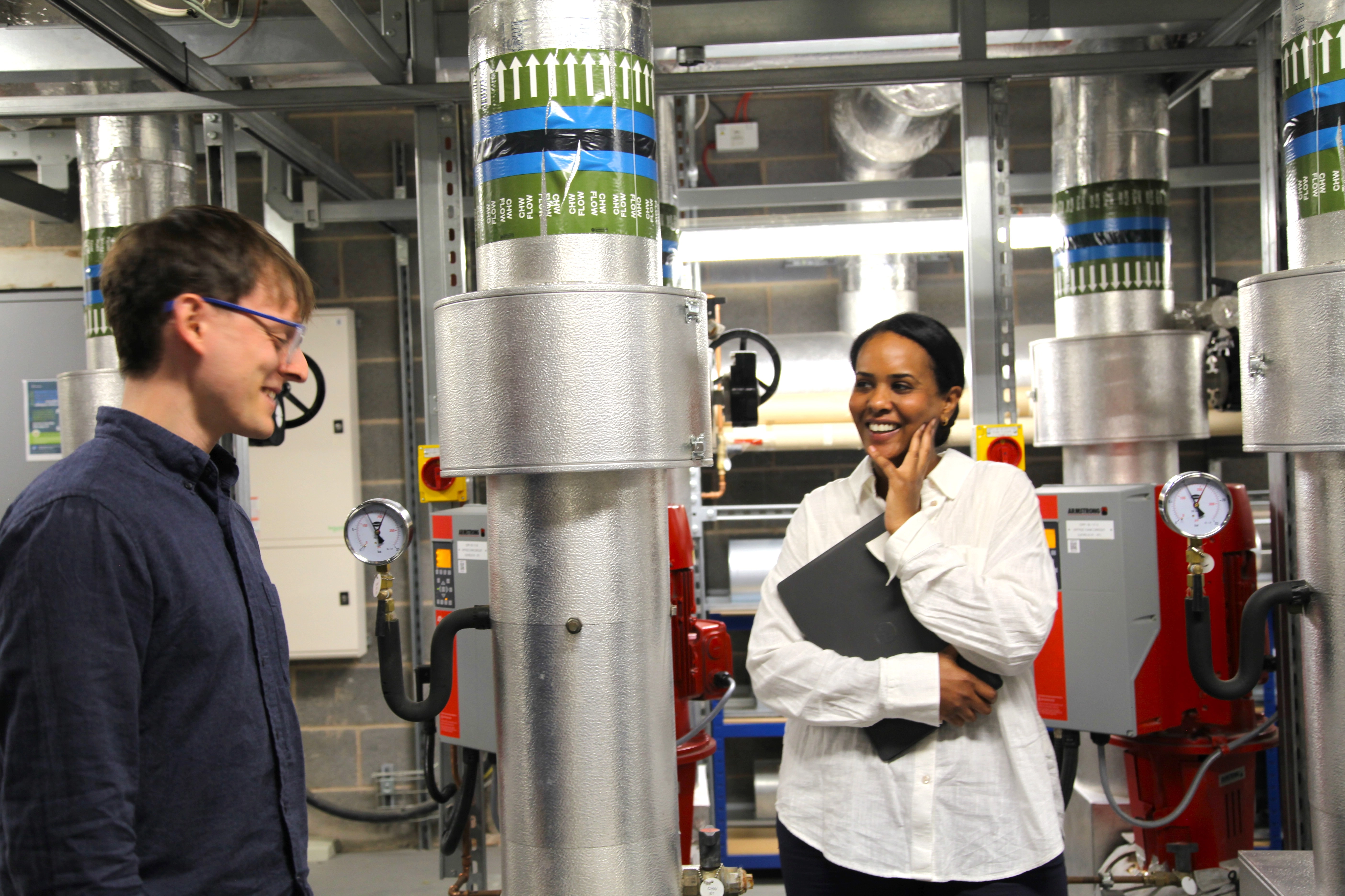 Mike and Fatima in the Plant Room in No. 1 Spinningfields