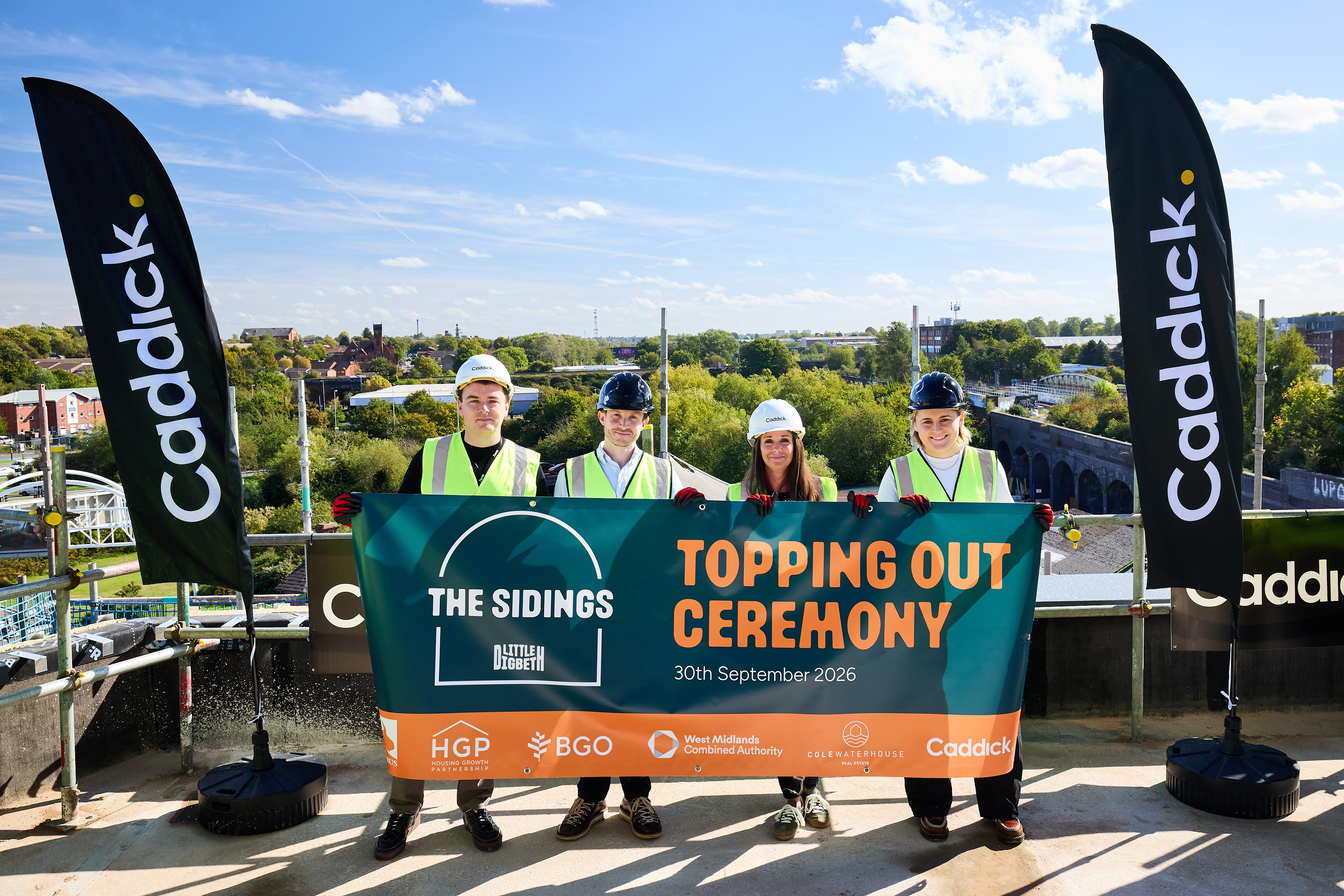 Jack Pinkney, Anthony Rothwell, Gillian Fletcher and Charlotte Sibcy on top of The Sidings at Little Digbeth 