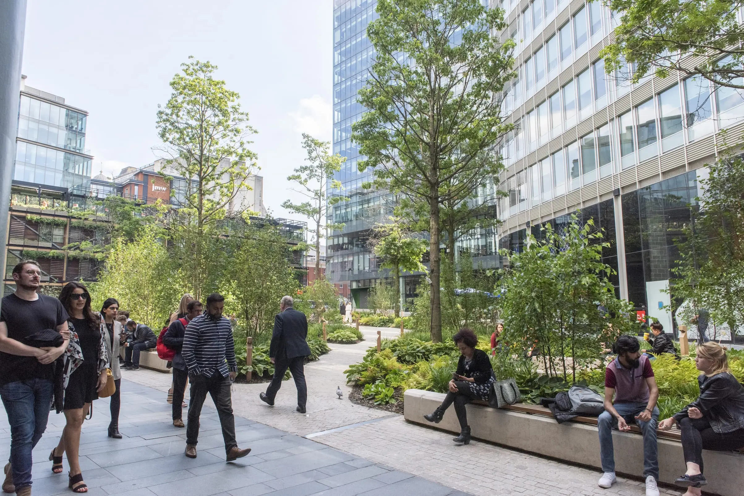 People walking through the gardens in Spiningfields