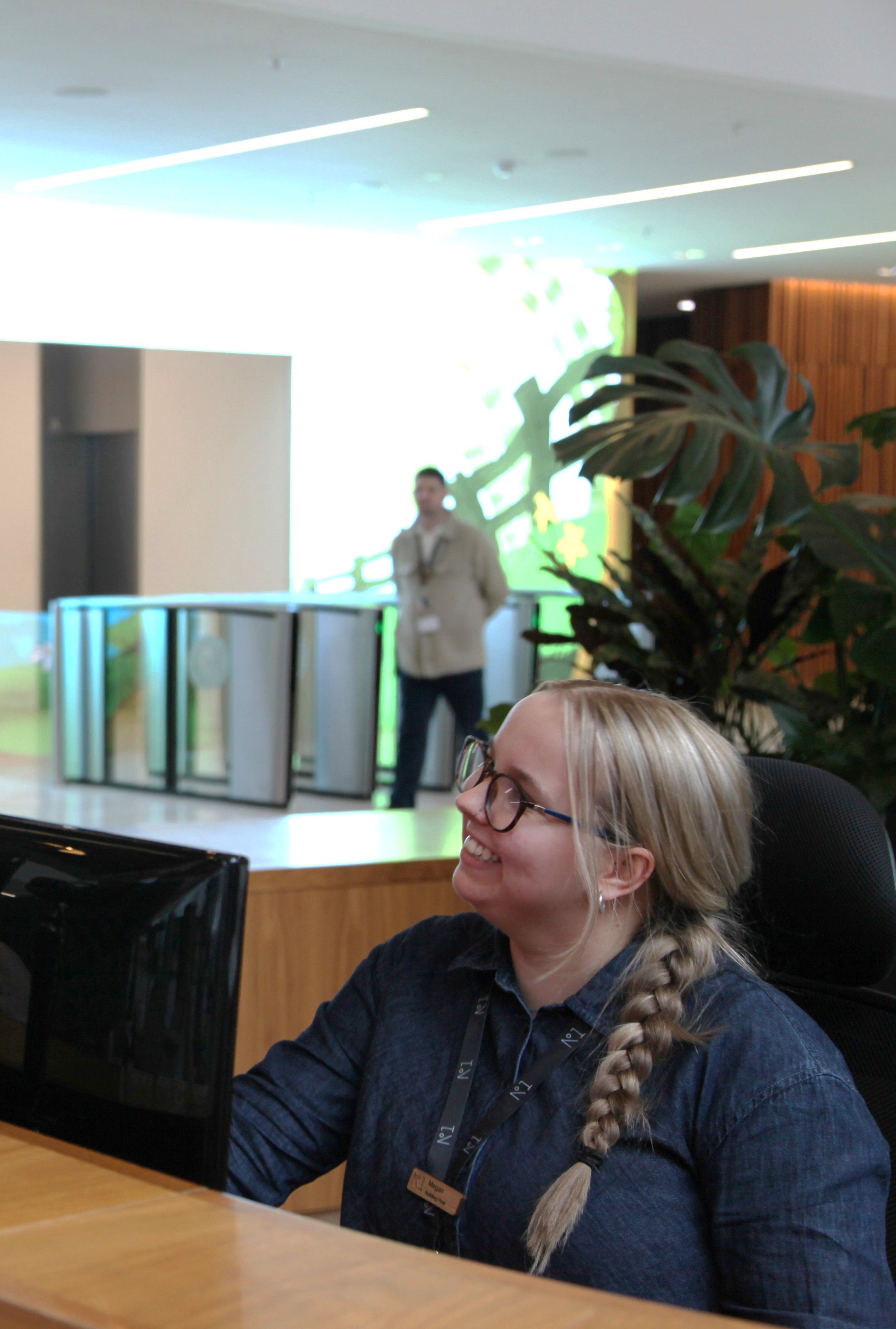 Meg serving a customer at No. 1 Spinningfields