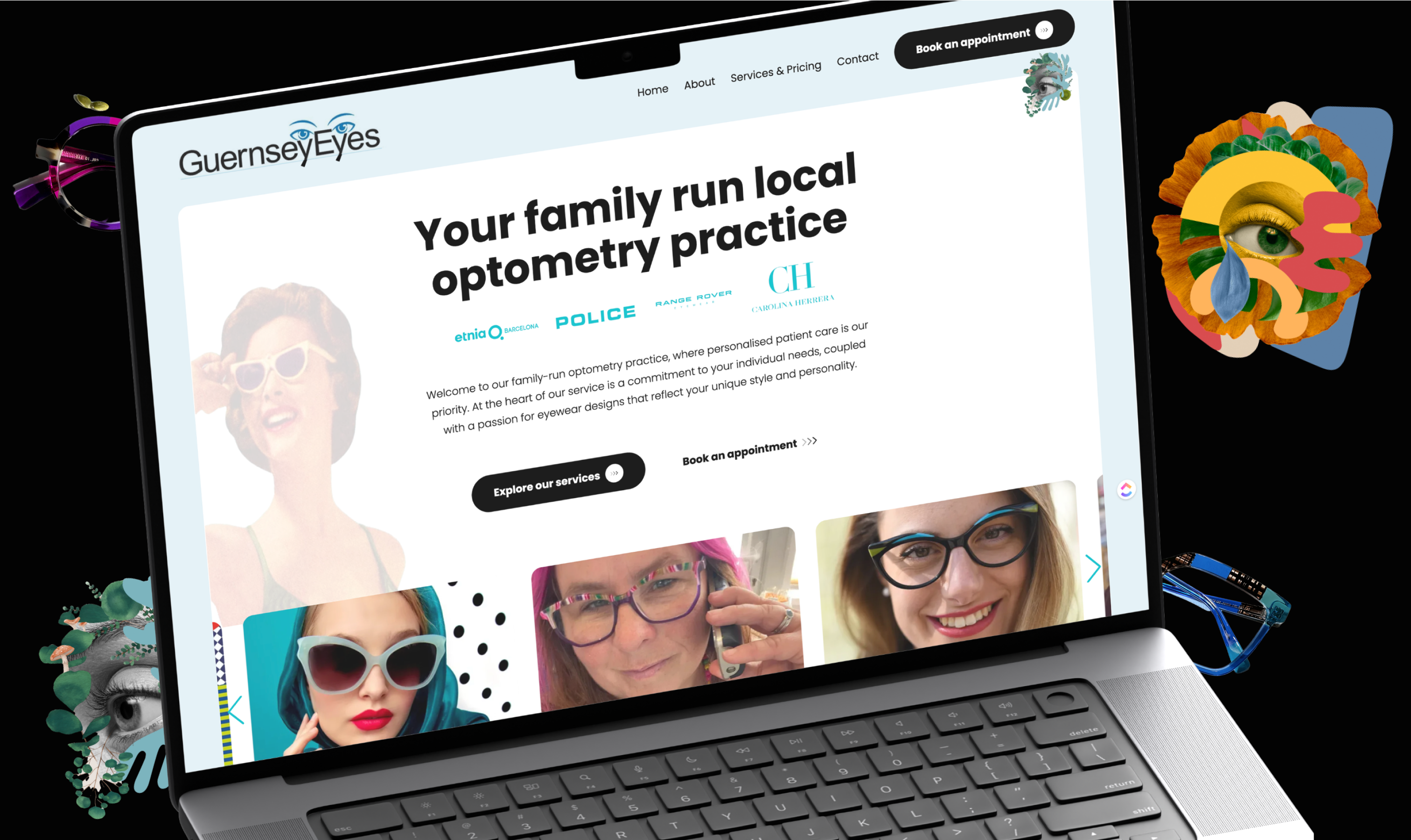 Guernsey Eyes Website Mockup Black