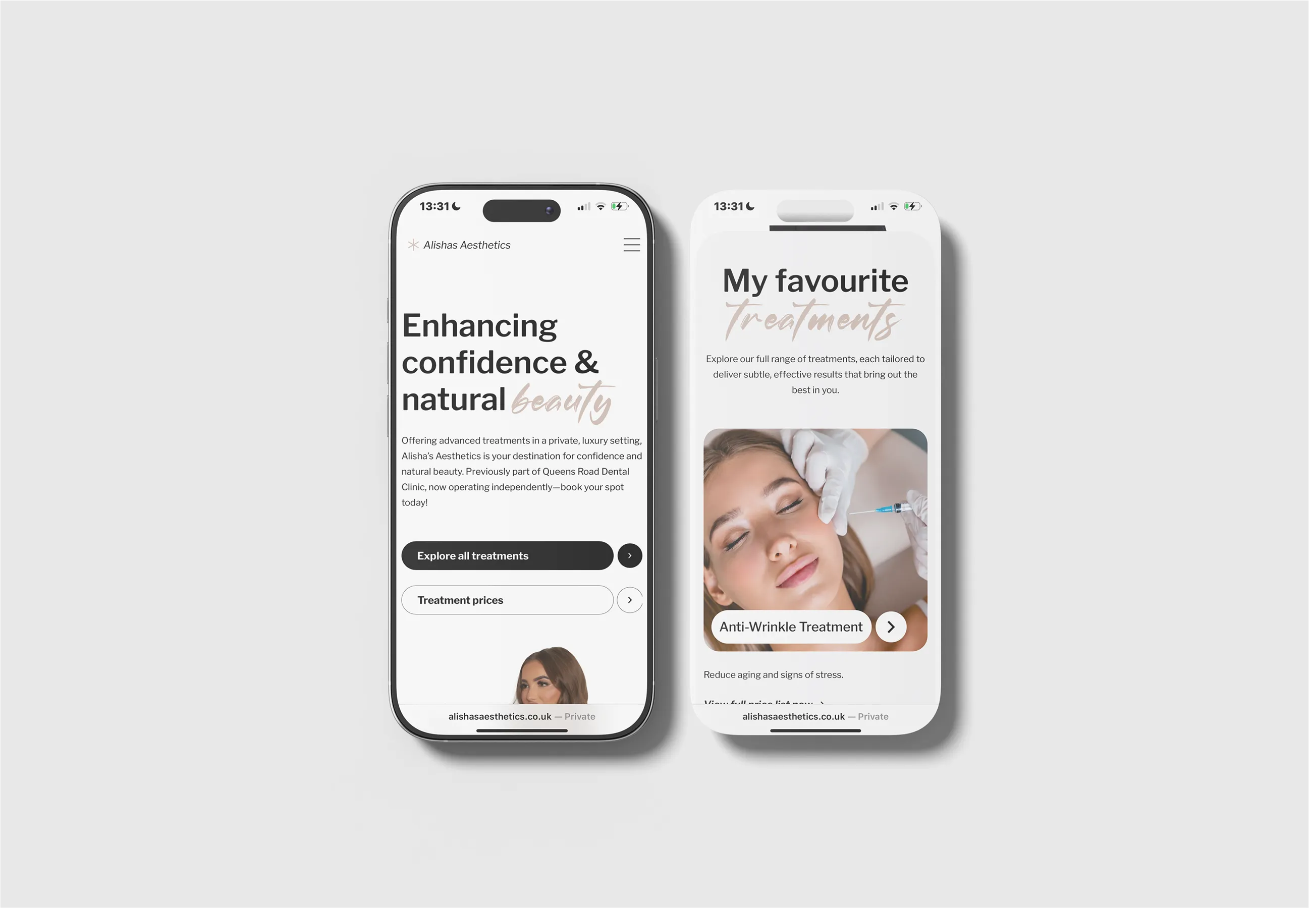 Alishas Aesthetics Website Iphone MockUp 2 Screens