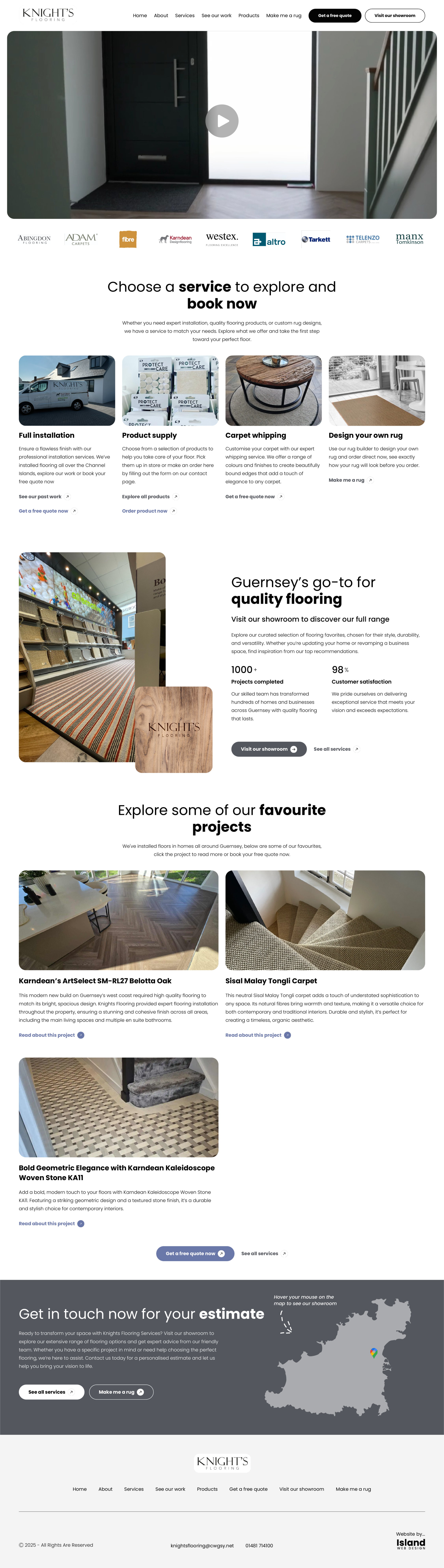 Full page screenshot of the home page of the new Knights Flooring website