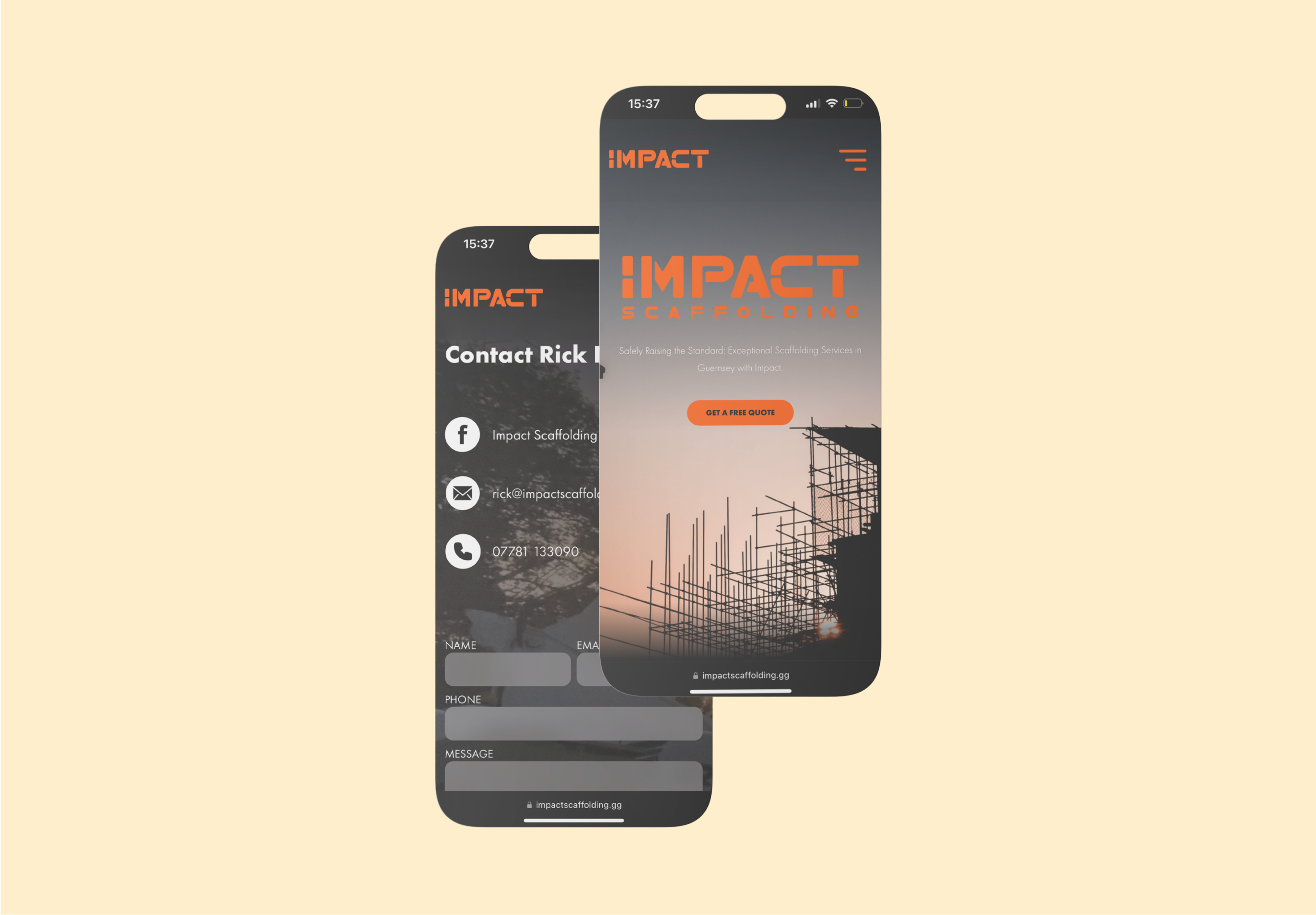 2 screens showing the Impact Scaffolding website